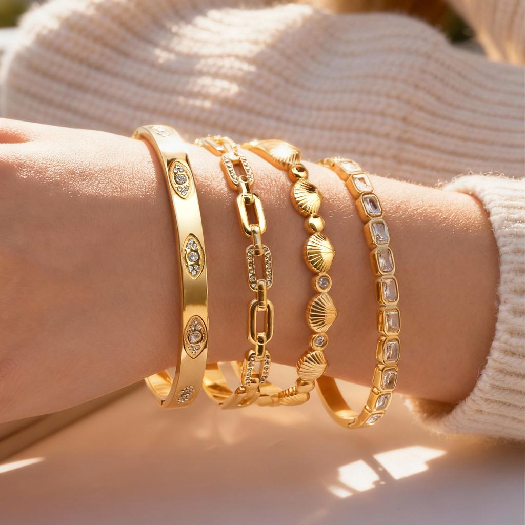 Dainty Zircon Paperclip Clasp Bracelet for Women Openable Stainless Steel Cuff Bangle Bracelets Fashion Charm Jewellery Gift
