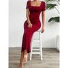 Women's Summer Solid Color Slim Short-sleeved Dress