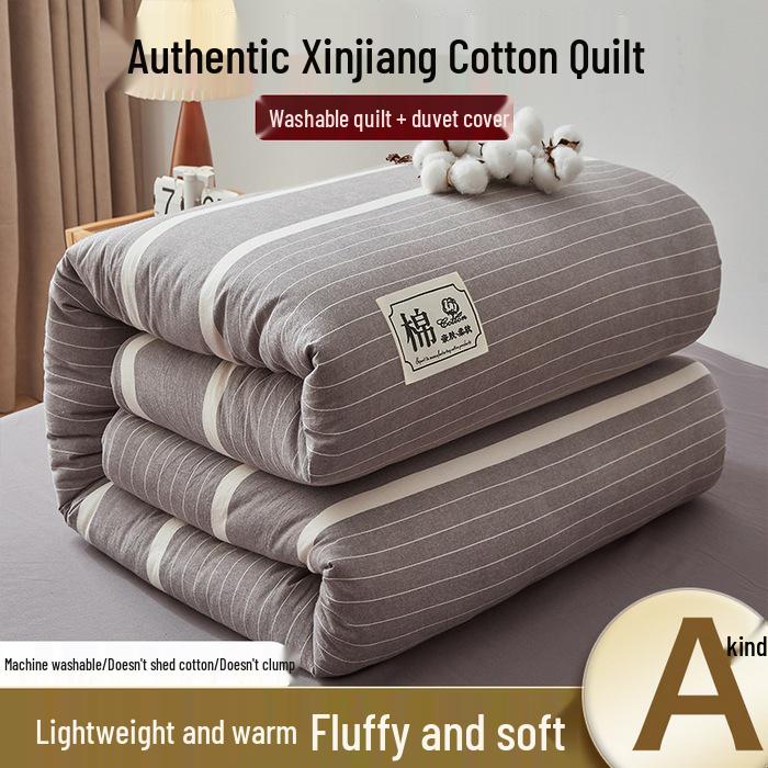 Washable Xinjiang Cotton Plaid Quilt for Students - Removable Cover & Pad