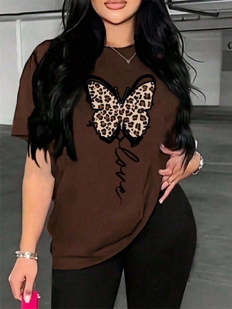 Urban Fashion Women's Leopard-print Short-sleeved Top Summer Daily Casual Women's Crew-neck T-shirt Outdoor Street Elegant Top