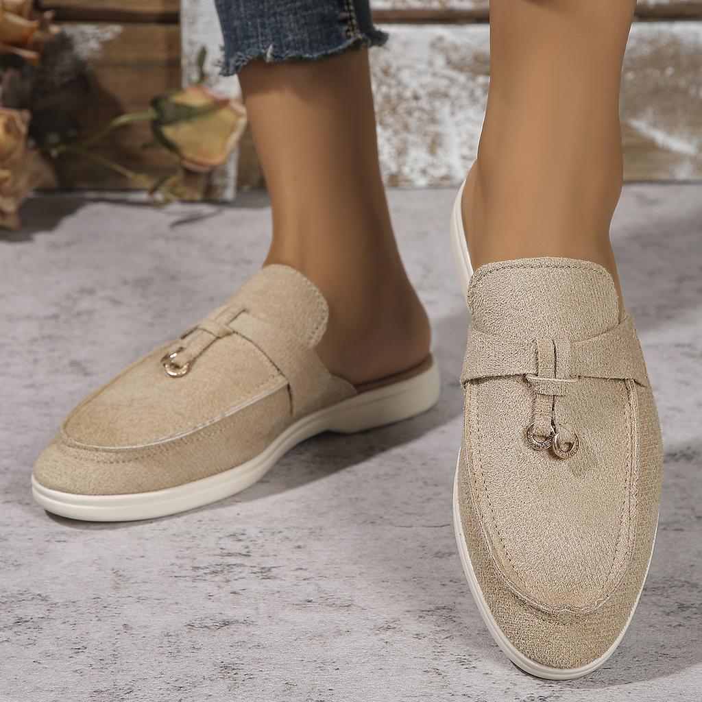 Fashion New Casual Flat Bottom Mules Lock Tassel Loafers Fashion Women Single Shoes Brand Metal Buckle Slipper Comfortable Slip On Shoes