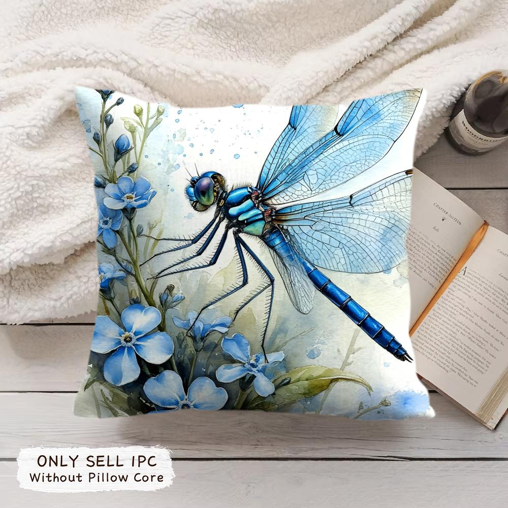 Dragonfly And Flower Cushion Cover Soft Short Plush Pillow Cover Smooth Cozy Texture Aesthetic Cushion Case Home Decor