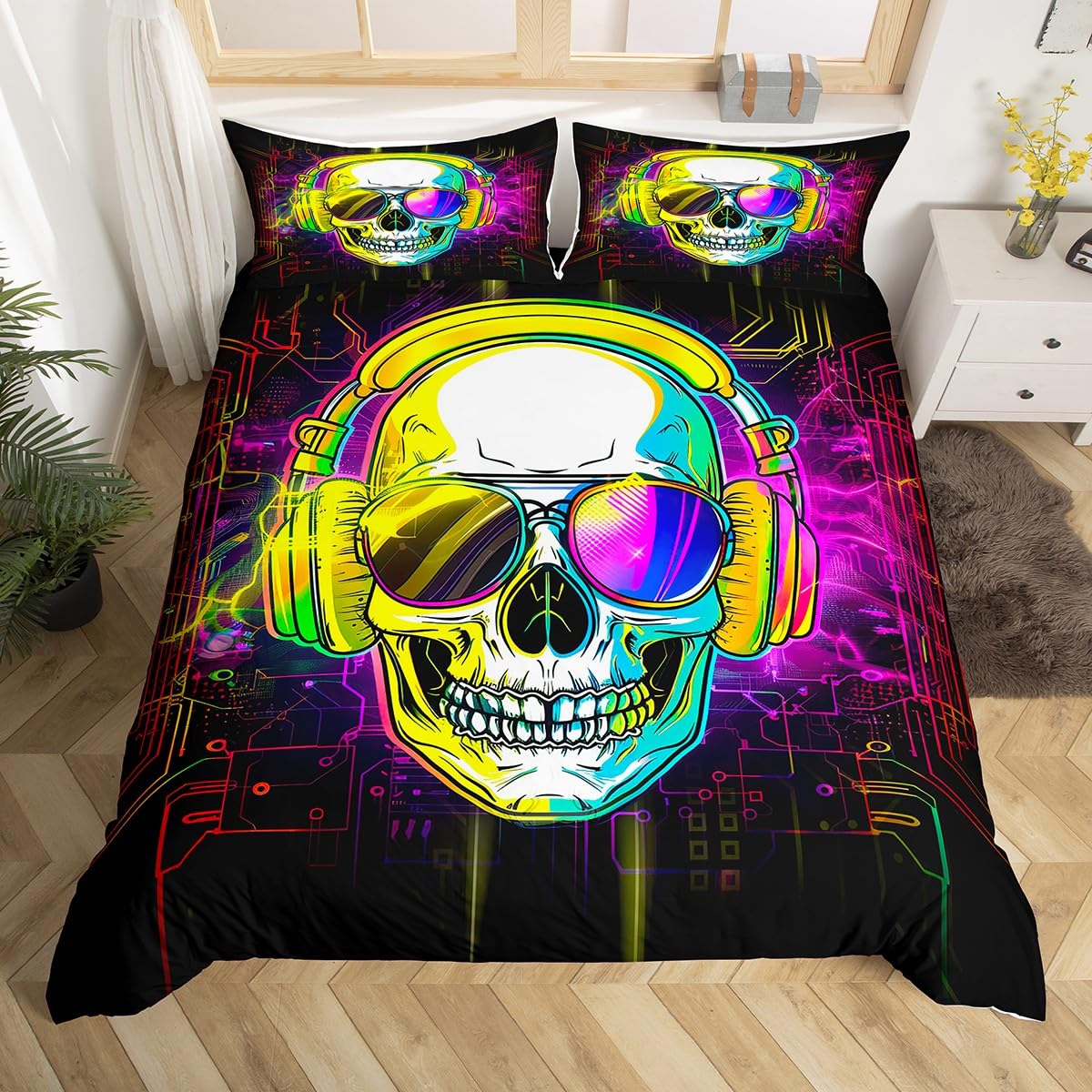 

Headphones Duvet Cover Set For Kids Teens Queen Lightweight Down Quilt Covers Bedroom Decor 2 Pillowcases 1 Duvet Cover No Quilt EU Single(135x200cm)