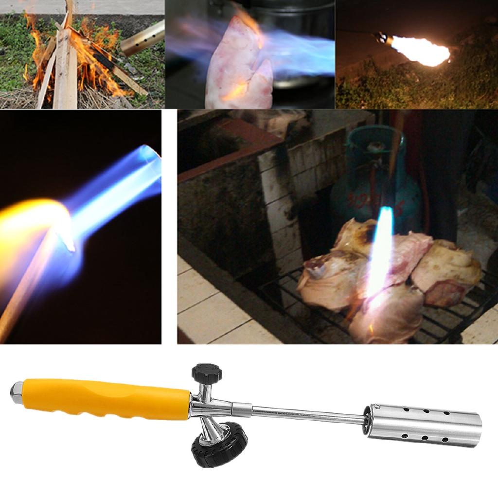 Yellow+Silver 2 x Extension Pole Burner Kit Handle Butane Gas Torch Killer Grass Shrub Garden Kill Stainless Steel Spray Durable