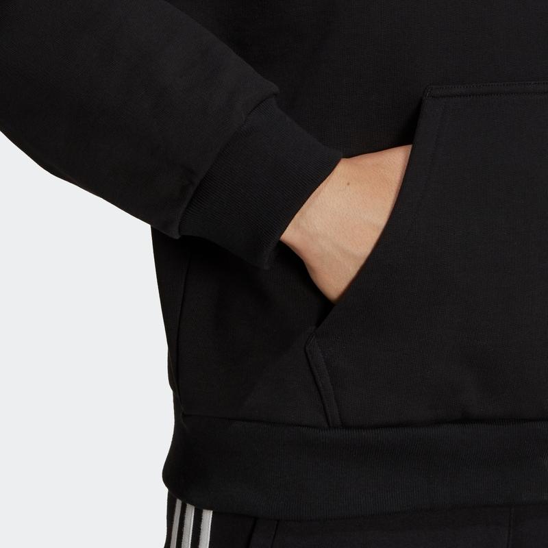 Adidas Originals Trefoil Logo Print Hoodie With Drawstring Long Sleeves Men Hoodie Black HC6267