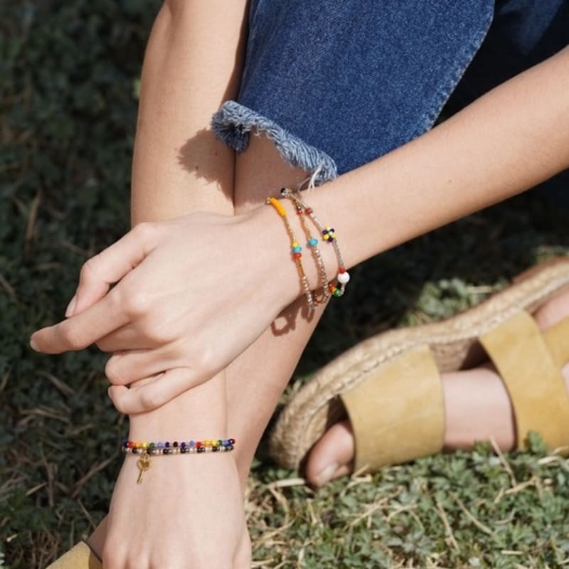 BONBEAU Luck key rainbow double beads Bracelet set (2 types)