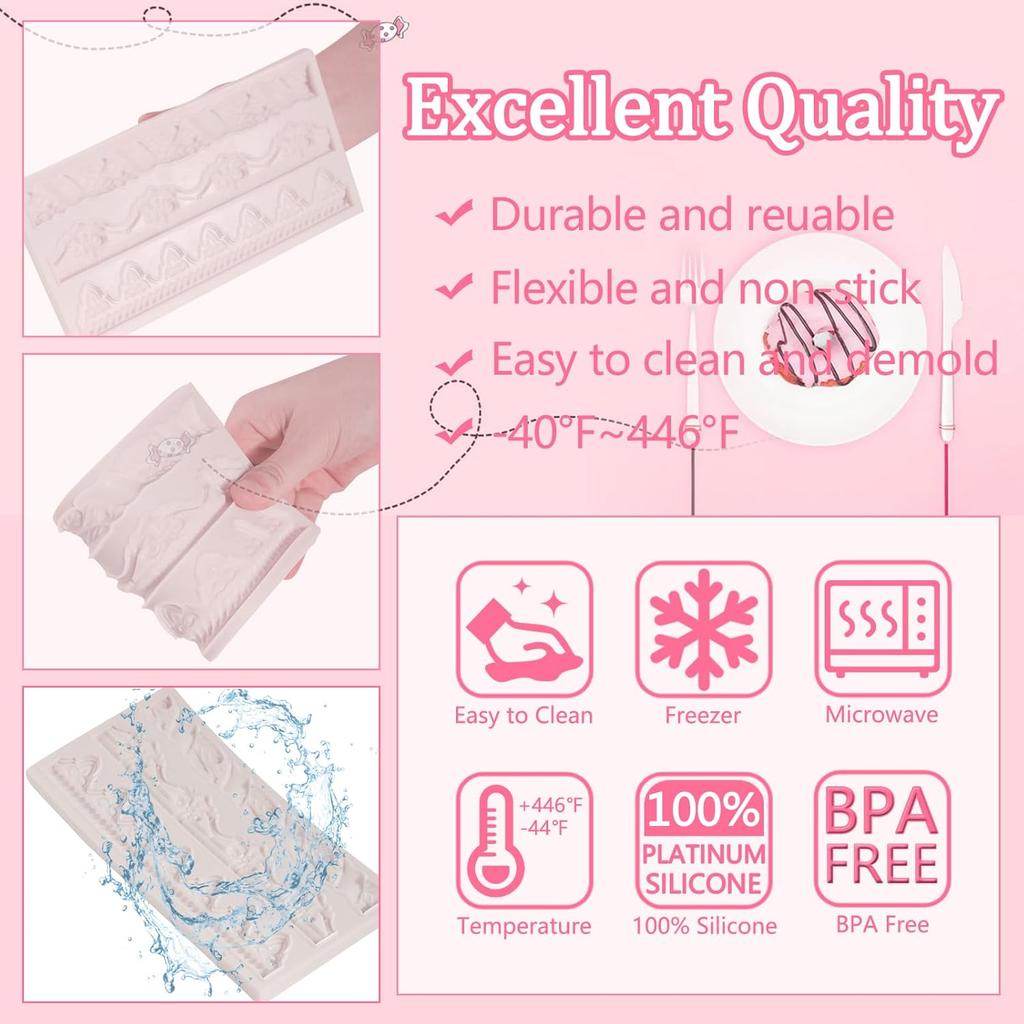 1 Pcs Baroque Cake Border Silicone Mold, Reble Cake Decoration Fondant Mold for Wedding Cupcake Toppers, Chocolate, Candy, Clay, Plaster, Resin, Home