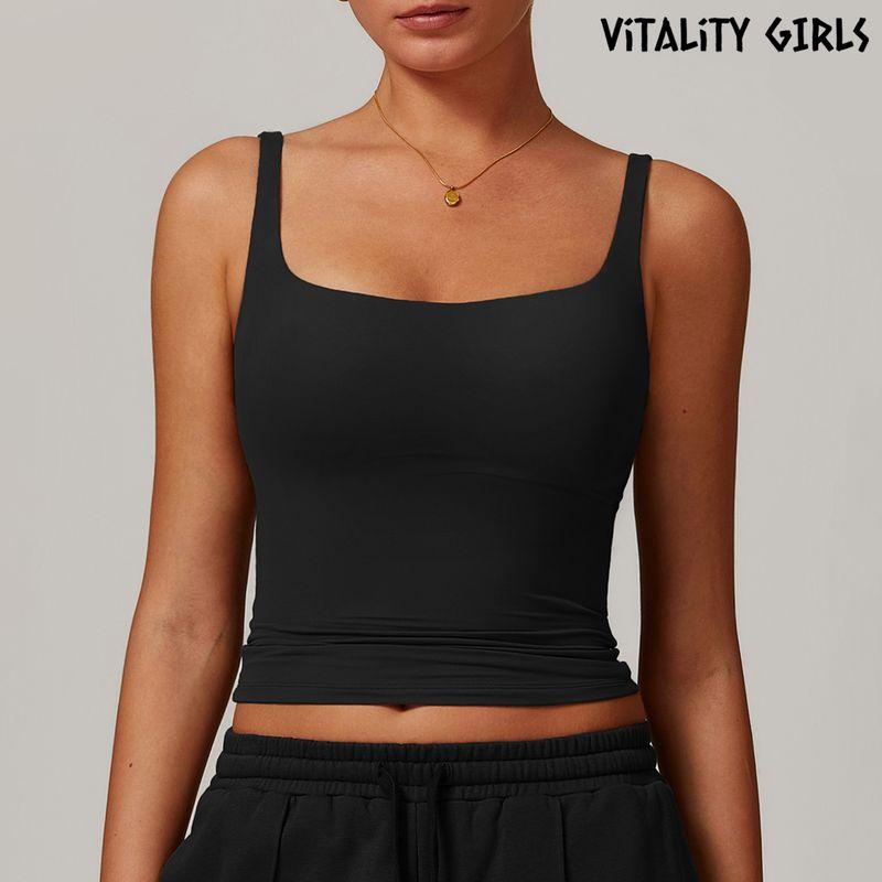 

Vitality Girls Brushed Yoga Exercise Vest Women s Tight Breathable Sweat Absorbing Outwear Workout Clothes with Chest Pad Black M