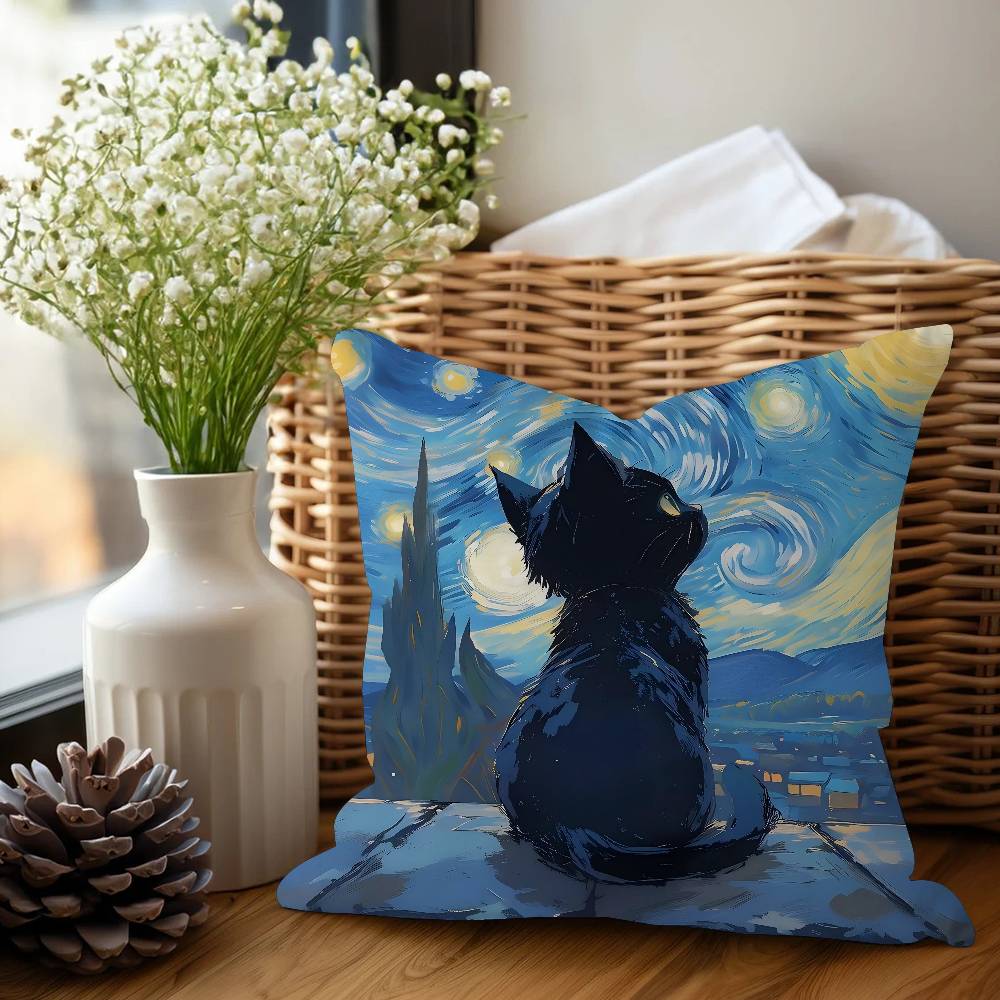 Katze Und V-Vincent V-Van Gogh Kissenbezug Design Kissenbezug Dekor Feiertagsdekoration