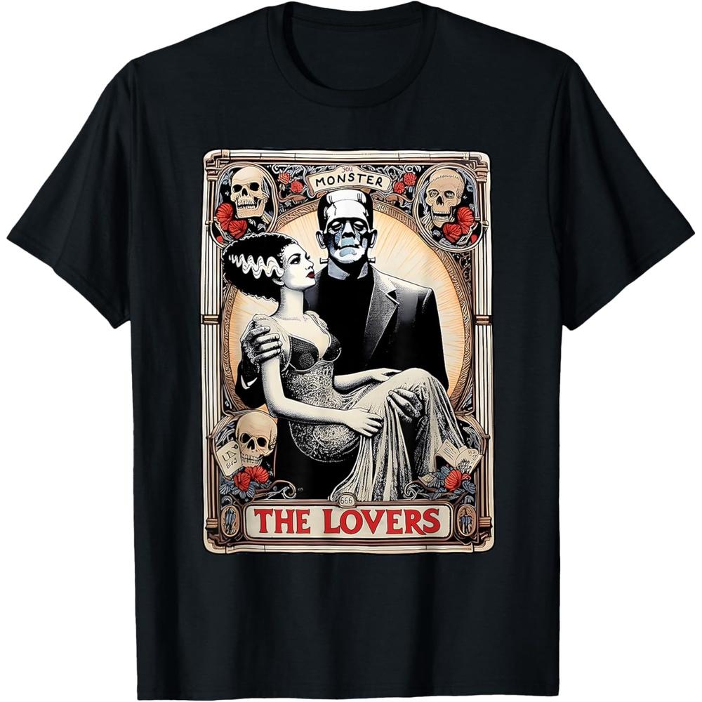 Horror The Lovers Tarot Card Funny Frankenstein And Bride Cotton Men T Shirt XL