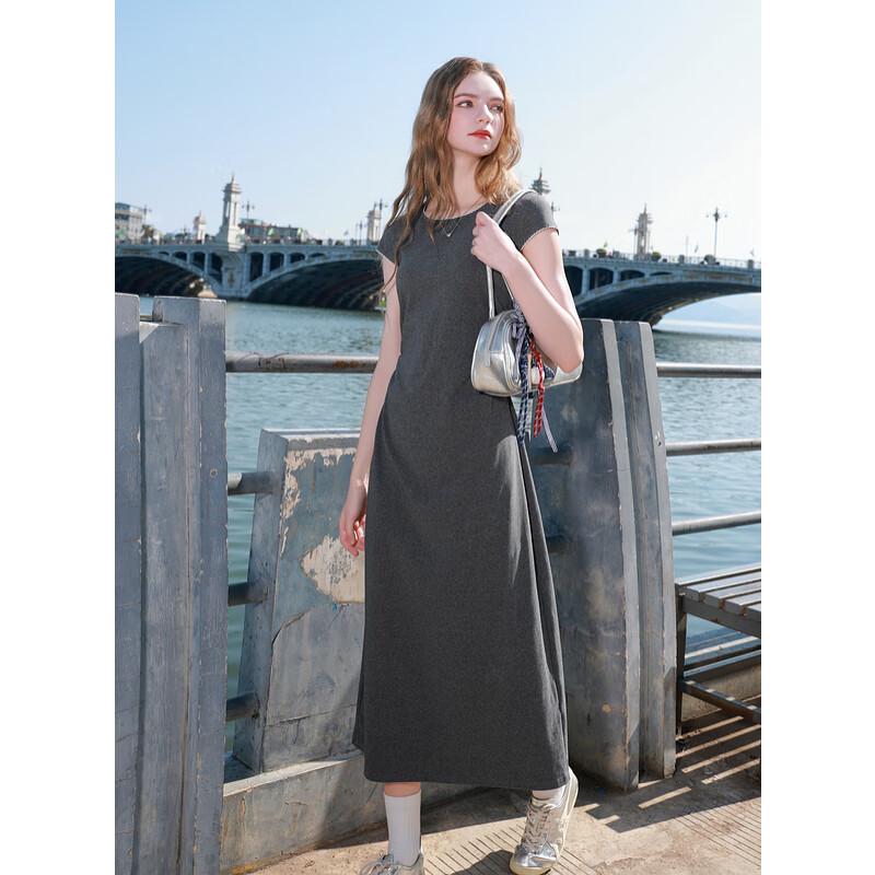 Sancai 2025 Autumn Round Neck A-Line T-Shirt Dress