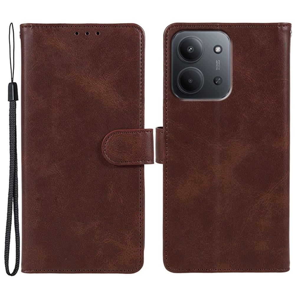 For Xiaomi Redmi 15C 4G (EU) (173mm) Case Calf Texture PU Leather Wallet Phone Cover with Wrist Strap