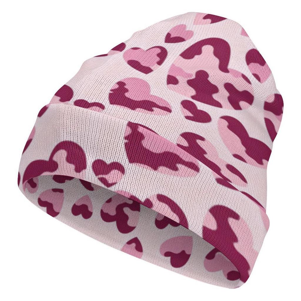 Factory Best Sale Custom Teal Heart Camo Print Cuffed Knit Beanie Men Women Winter Warm Outdoor Skull Cap for Wear