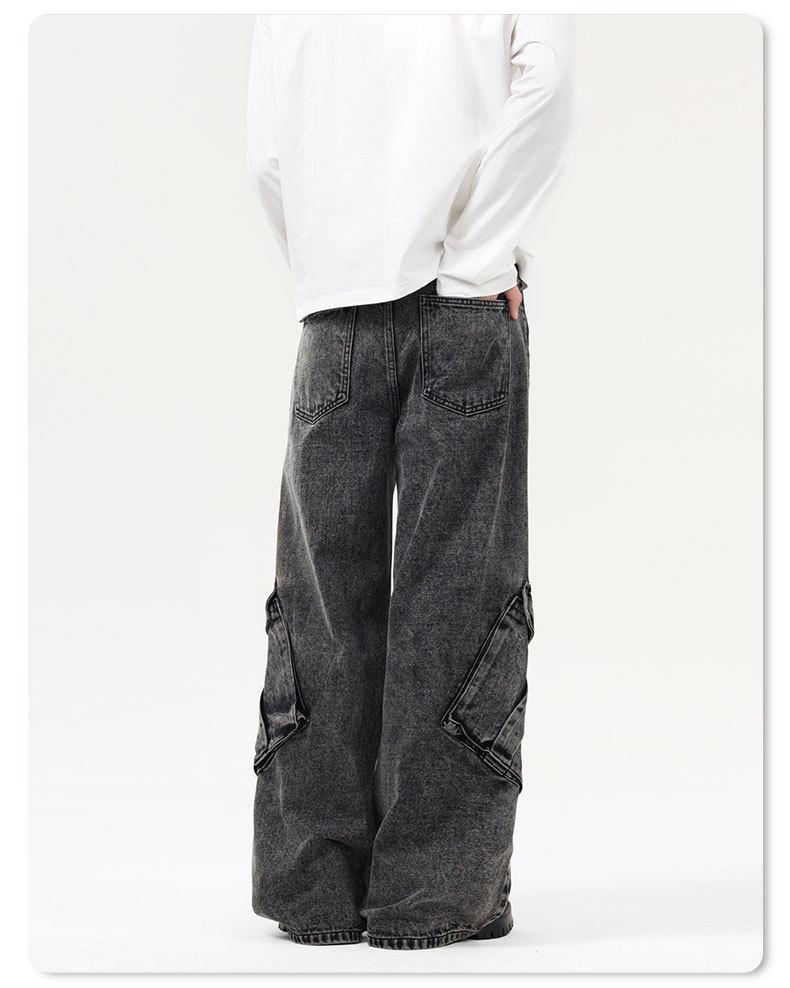 XXBRO Men's High-Street Retro Stitching Wasteland Wide-Leg Pants Jeans