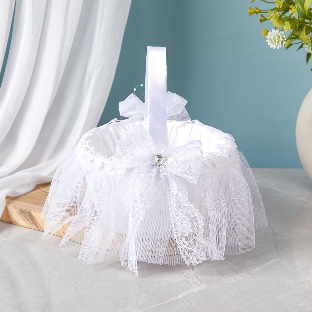 European Lace Bow Wedding Flower Girl Basket & Decorative Storage Basket
