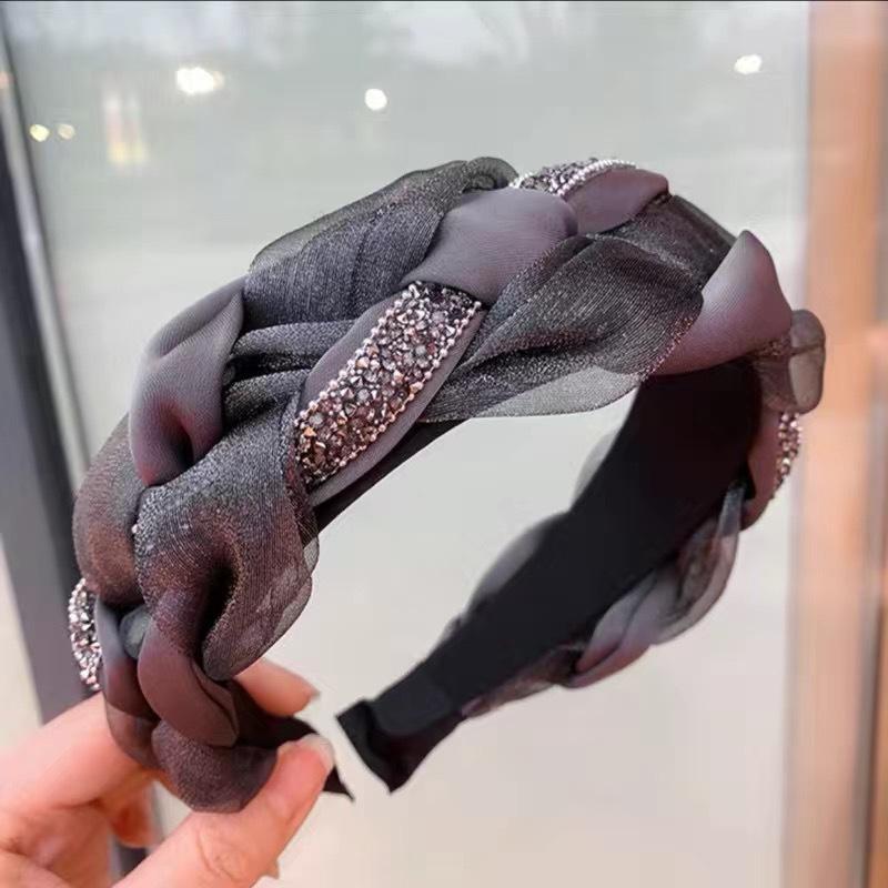 Neue, farbenfrohe Haarreifen für Damenmode: Elegantes, kariertes Organza-Haarband, breites Designer-Haarband, Kopfbedeckung