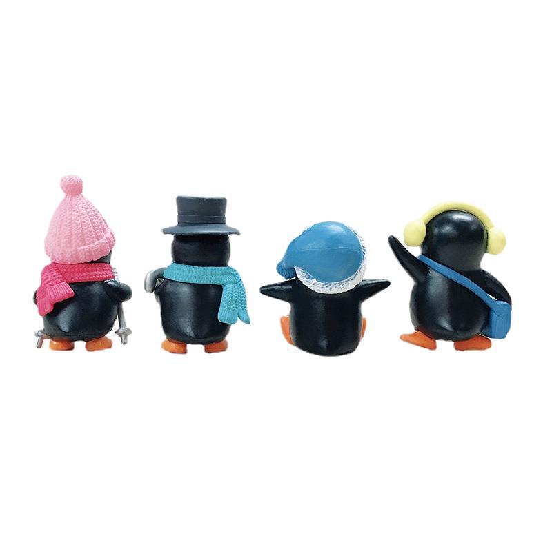 PVC Cartoon Skiing Penguin Figurine Keychain and Micro-Landscape Ornament Toy