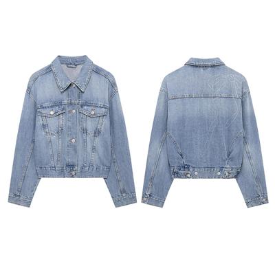Street Style Denim Jacket for Women Turn-down Collar Long Sleeve Outerwear Women's Casual Fashion Solid Color Jacket