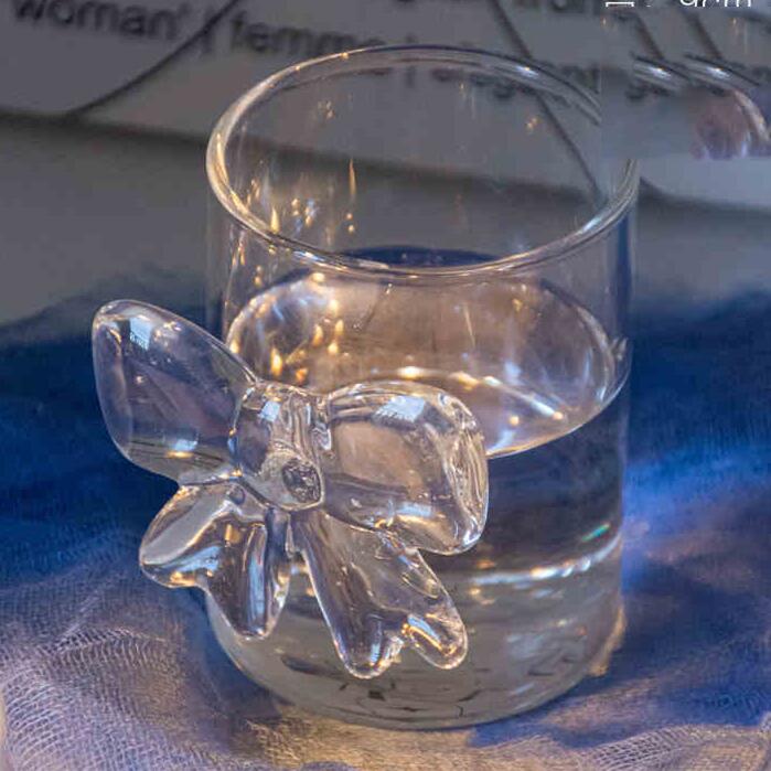 Rosa Große Schleife Glas Dekor Glas Tasse Kelch Schleifenhenkel Gläser Hitzebeständig Hohes Borosilikat Dessert Eisbecher Schüssel
