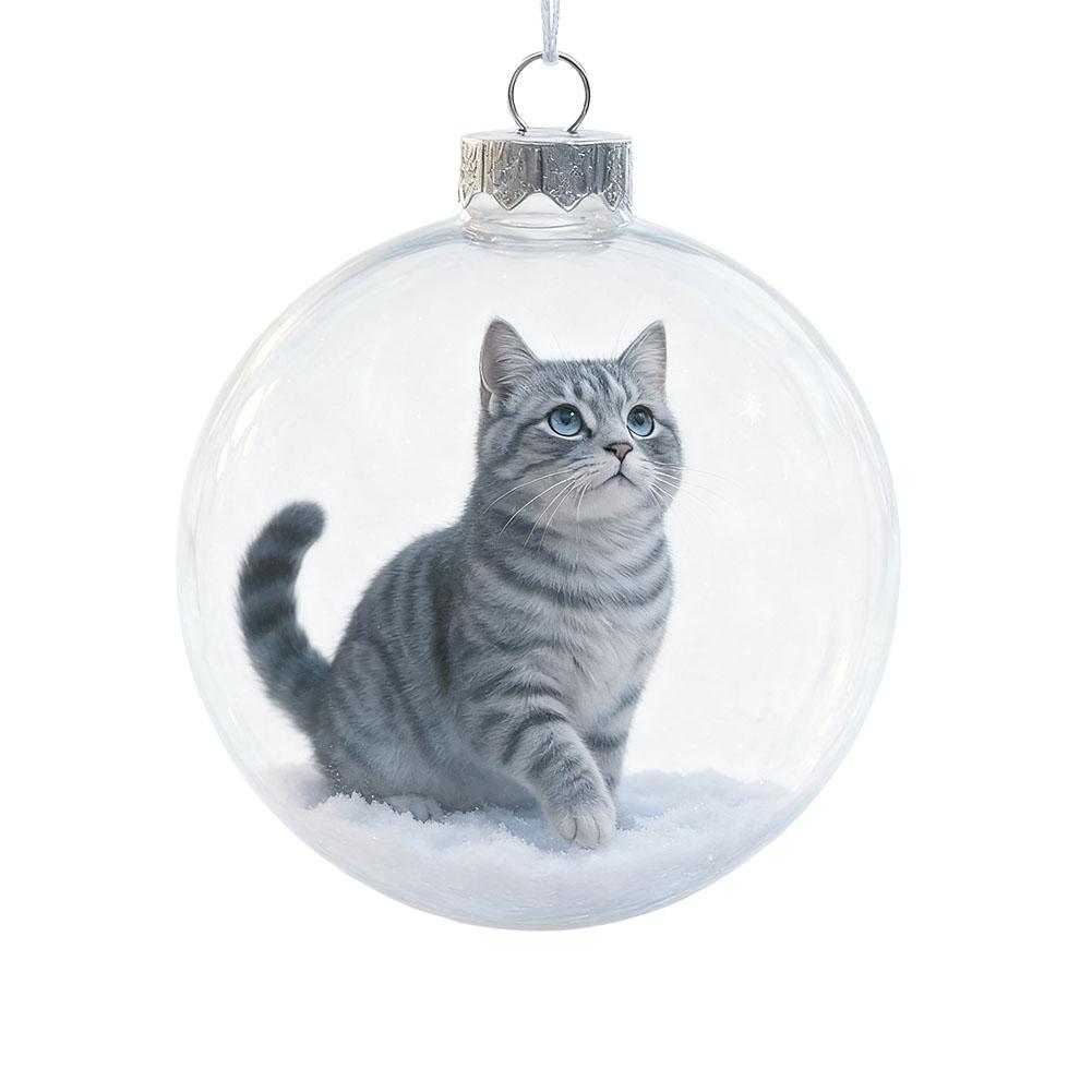 10CM 3D Cat Acrylic Christmas Ball Transparent Glass Ball Pendant Christmas Bubble Glass Ball Christmas Tree Hanging Ornaments