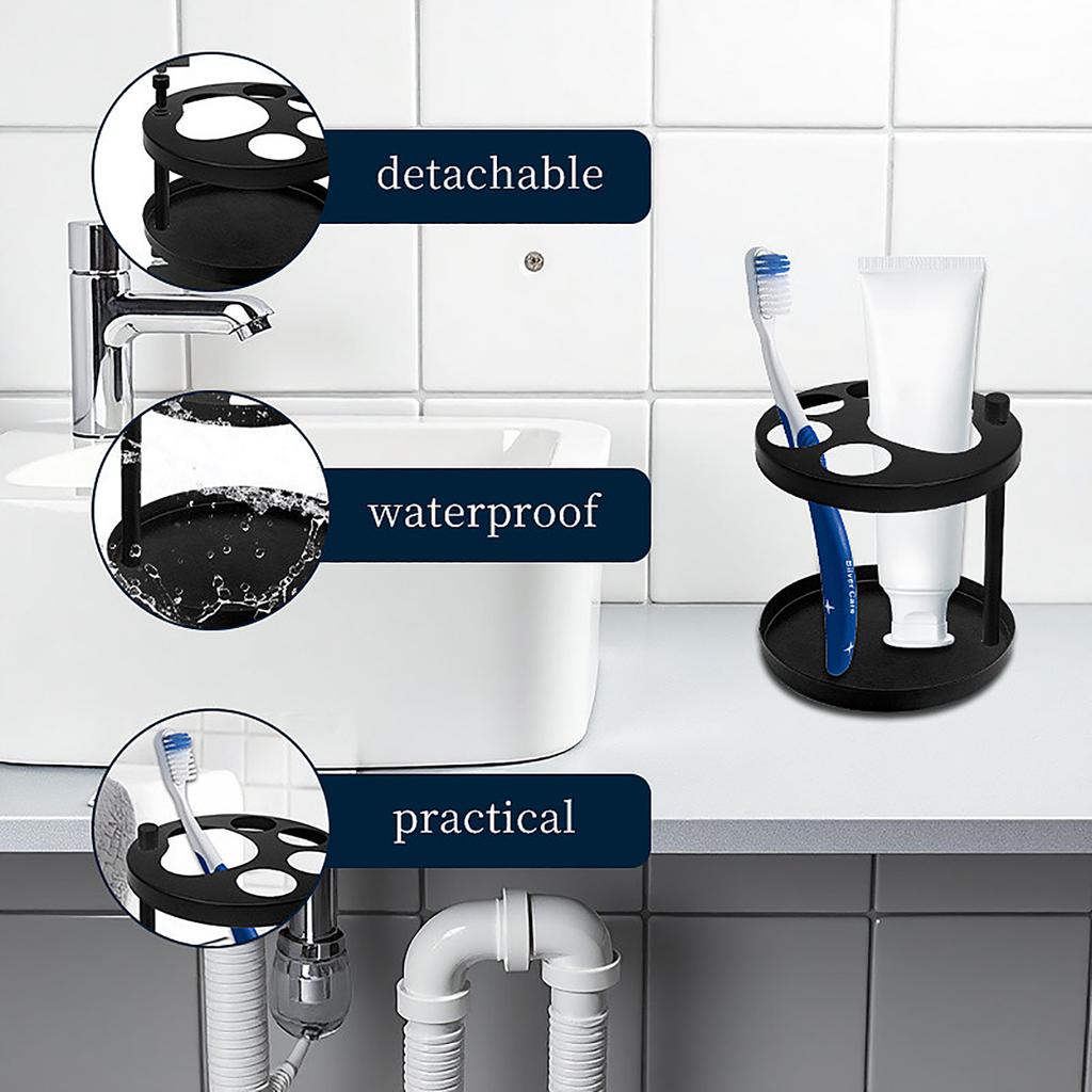 Bathroom Metal Toothbrush Holder With Slots For Electric Toothbrush And Toothpaste Organizer