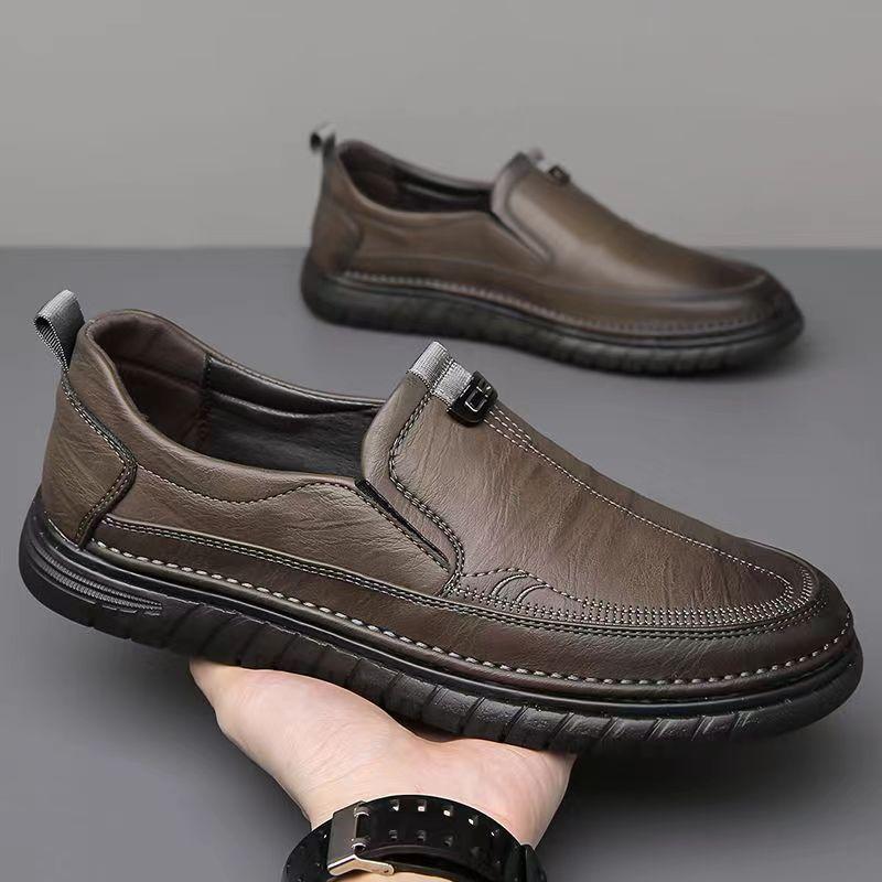 Herren Frühling und Herbst Lässige Rundkopf Atmungsaktive Lederschuhe Bequeme Schuhe Slipper Hochzeitsschuhe Täglich Herren Weiche Sohle Freizeitschuhe