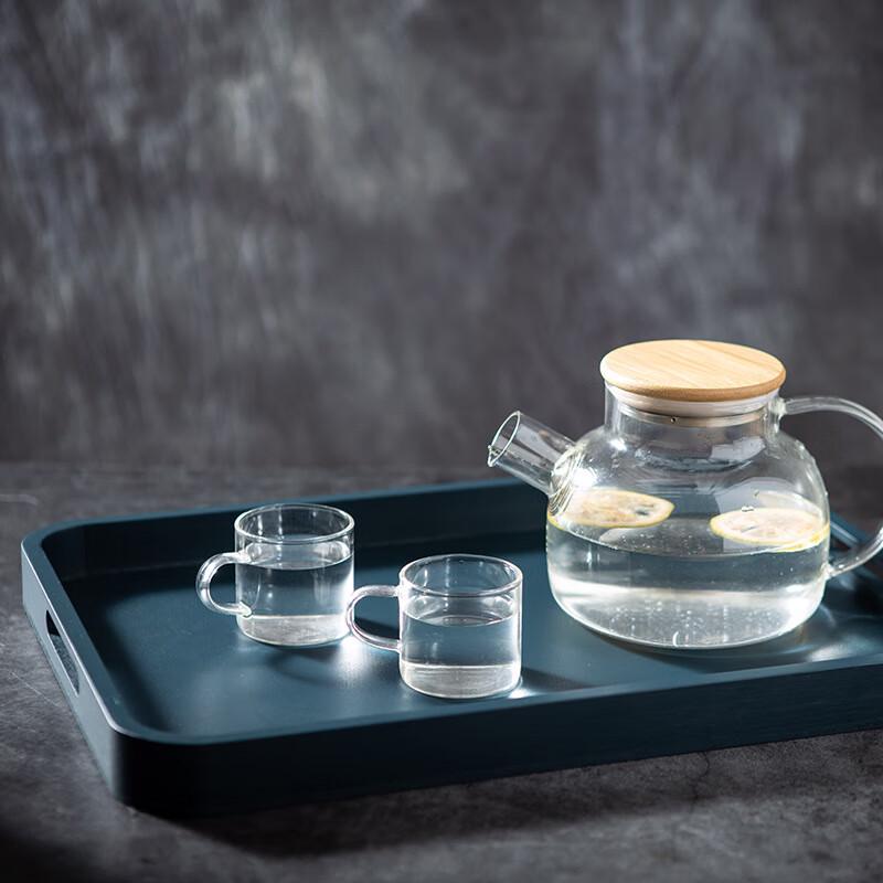 Morandi Blue Bamboo Tea Serving Tray with Drainage