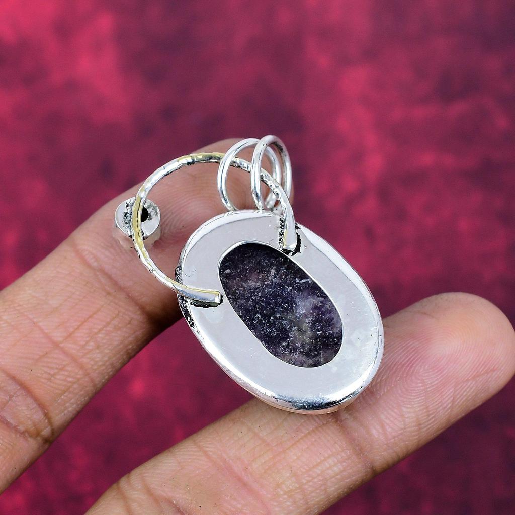 Lepidolite & Amethyst Pendant Gemstone Jewelry, 925 Solid Sterling Silver Pendant, Gift For Women Handmade Pendant