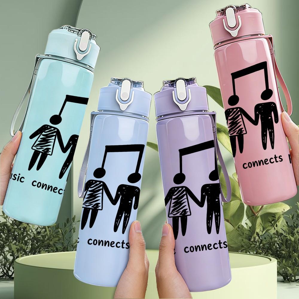1PC Music Connects People Line Art 750ml Color Plastic Sports Water Bottle Leakproof Flip Straw Lid Suitable for Sports Office Home Use