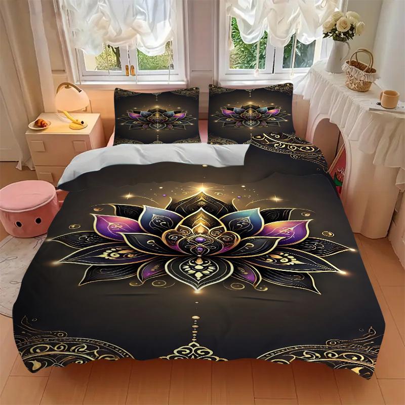 3pcs Lotus Mandala Bedding Set. Soft and Comfortable with No Core Included (1x Duvet Cover + 2x Pillow Covers) Yy251009261