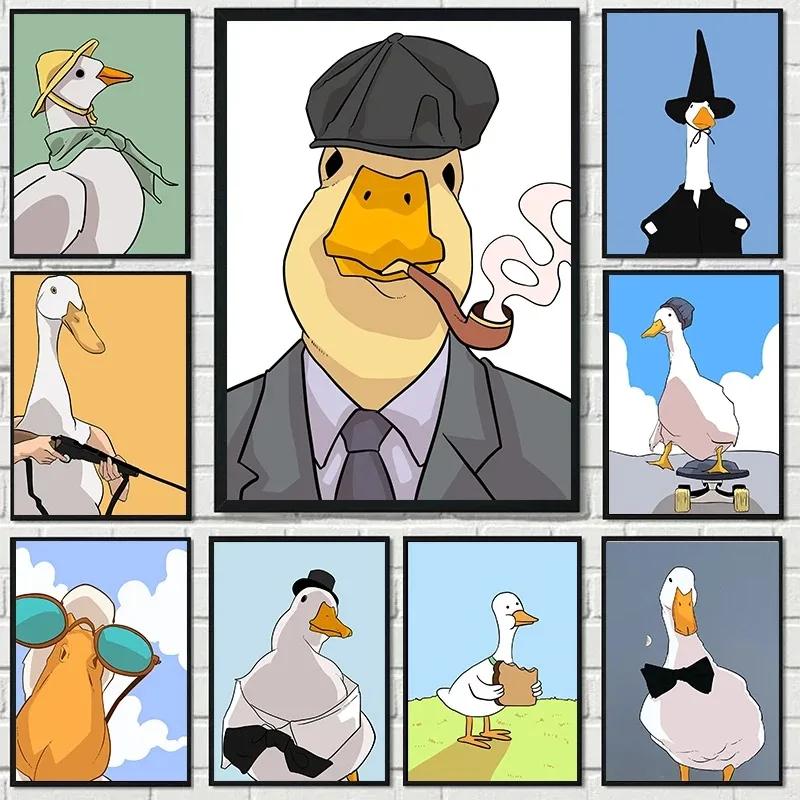Canvas Painting Funny Memes Duck Posters and Prints Modern Lovely Duck Wall Art Picture for Living Room Home Bedroom Cafe Decor