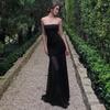 and American Style Foreign Trade Long Dress for Travel and Vacation Photoshoots, Sexy Off-Shoulder Strapless Waist-Cinching Mesh Mermaid Dress
