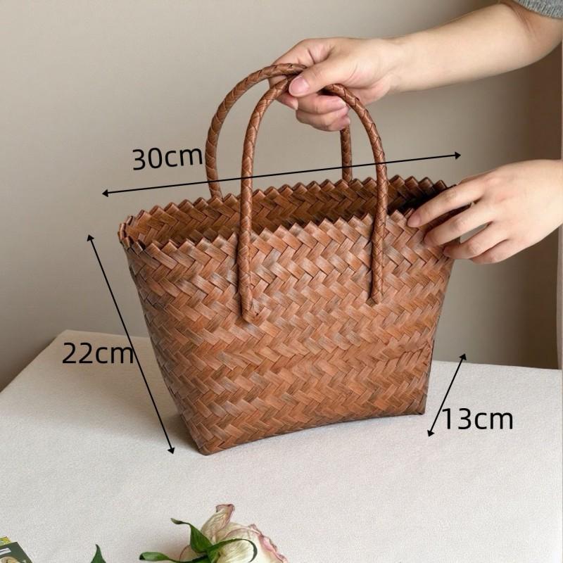 Плетеная вручную корзина для овощей Сумка-тоут из бамбуковой полосы Соломенная плетеная сумка Ретро Большая вместимость Универсальная Чистая clean edition