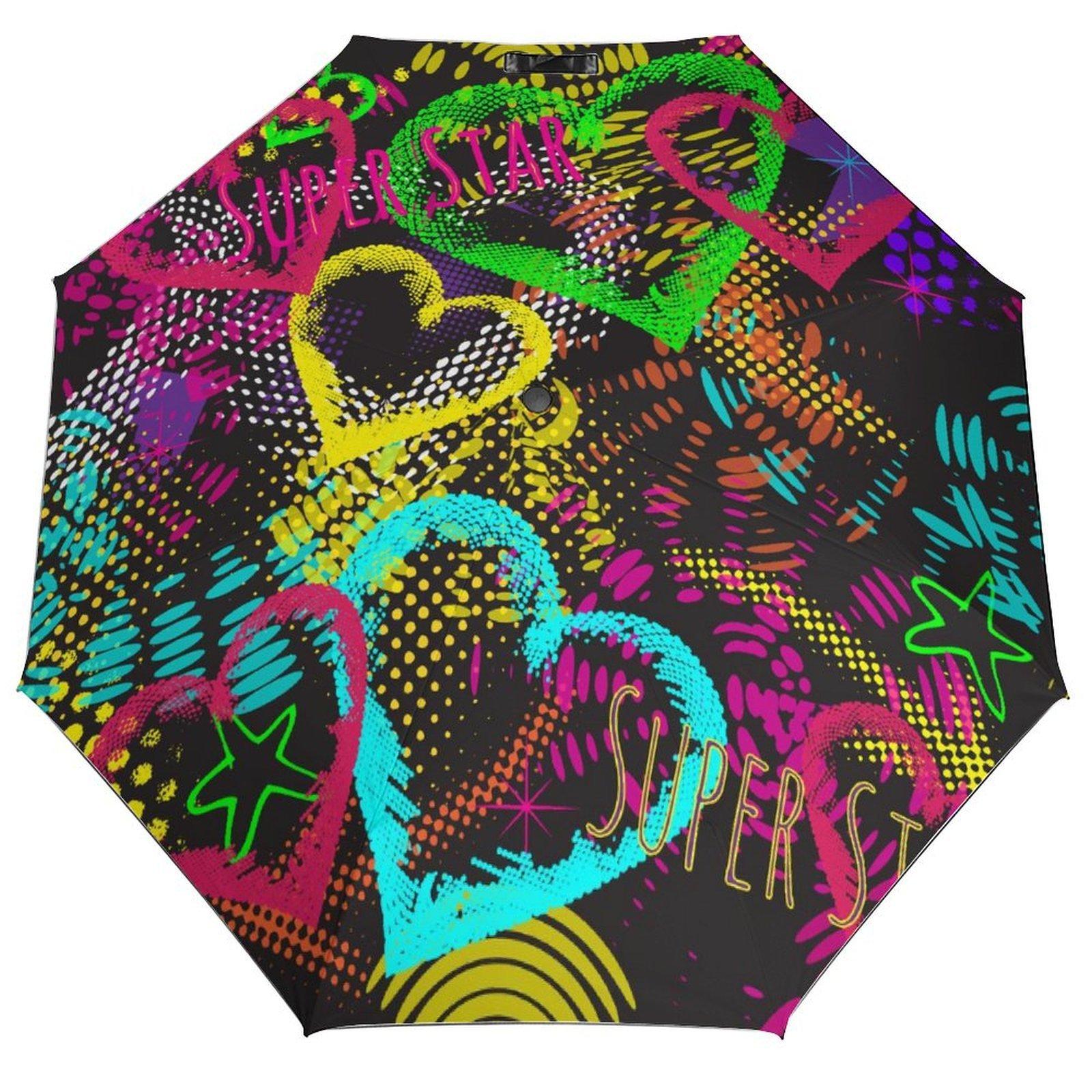

1 Pack Automatic Umbrella With Anti Uv Inner Layer And Reinforced Ribs For Travel With Graffiti Inspired Tone чорний