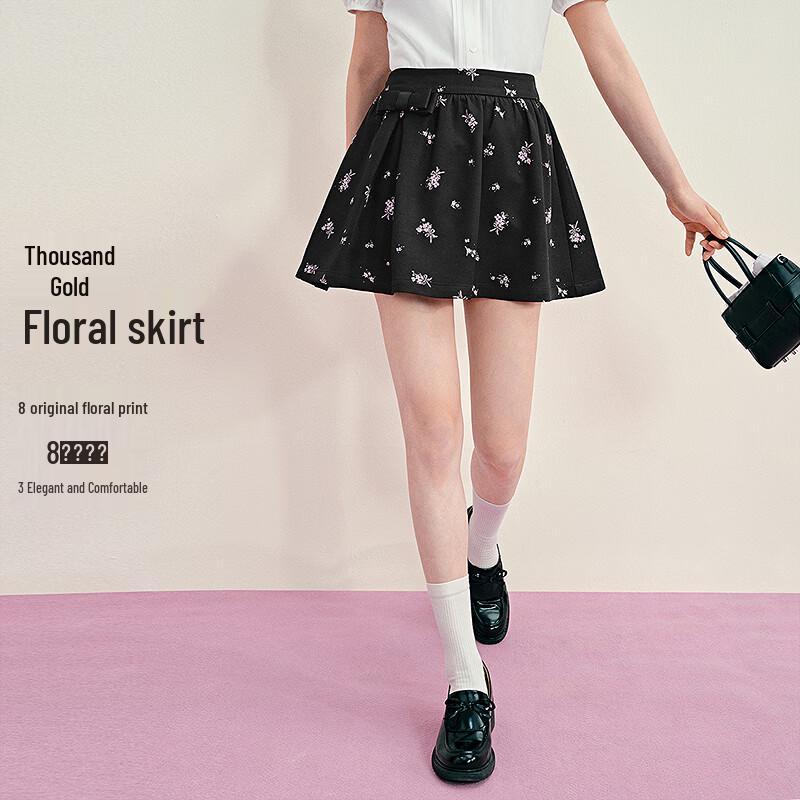 

Ledian Stiff Floral A-Line Mini Skirt with Bowknot S