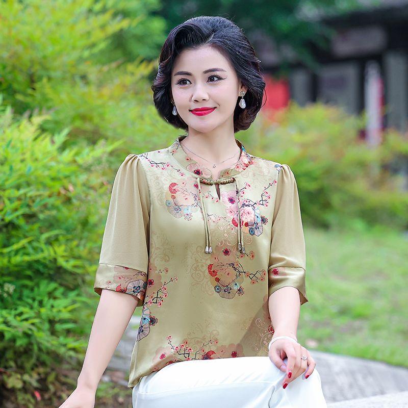 

Женские рубашки с вышитым воротником-стойкой на пуговицах, блузки в этническом стиле, весна/лето, винтажные рубашки, топы 5XL