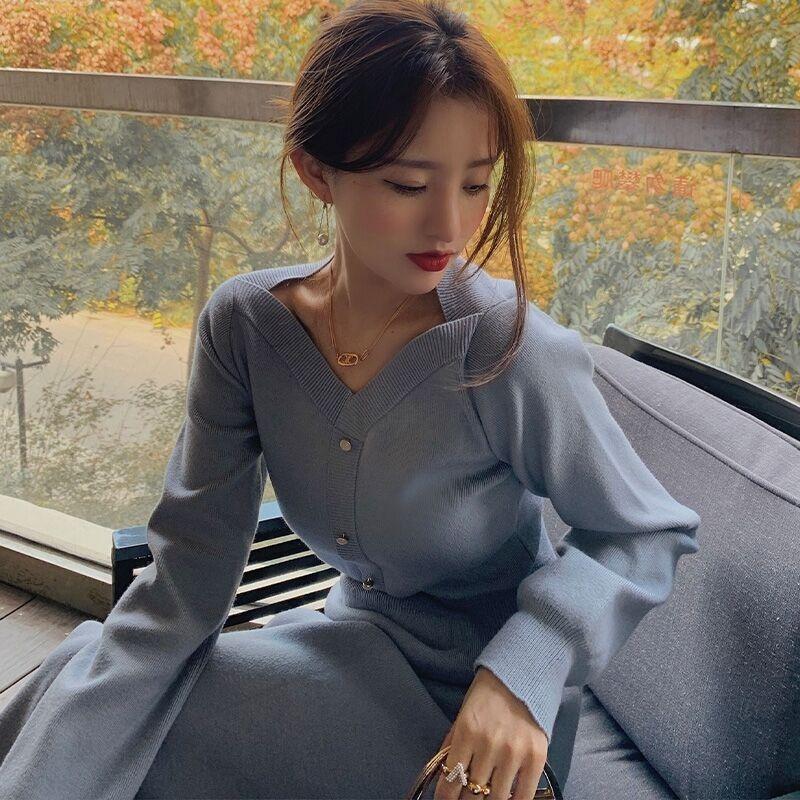 Spring New Temperament Skirt Retro Niche Knitted Dress Women's Waist Slim Skirt