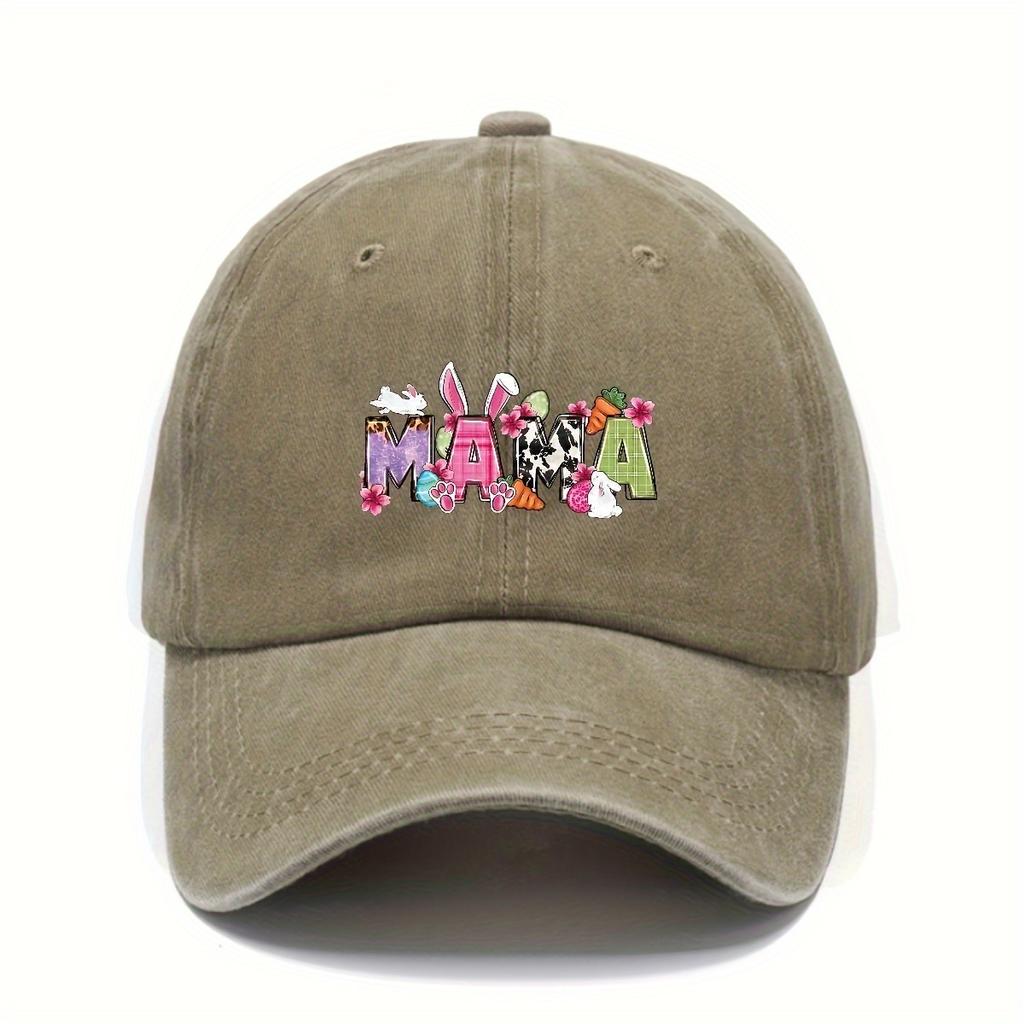 Easter Bunny Mama Letter Print Washed Baseball Cap Adjustable Casual Polyester Snapback Hat Unisex