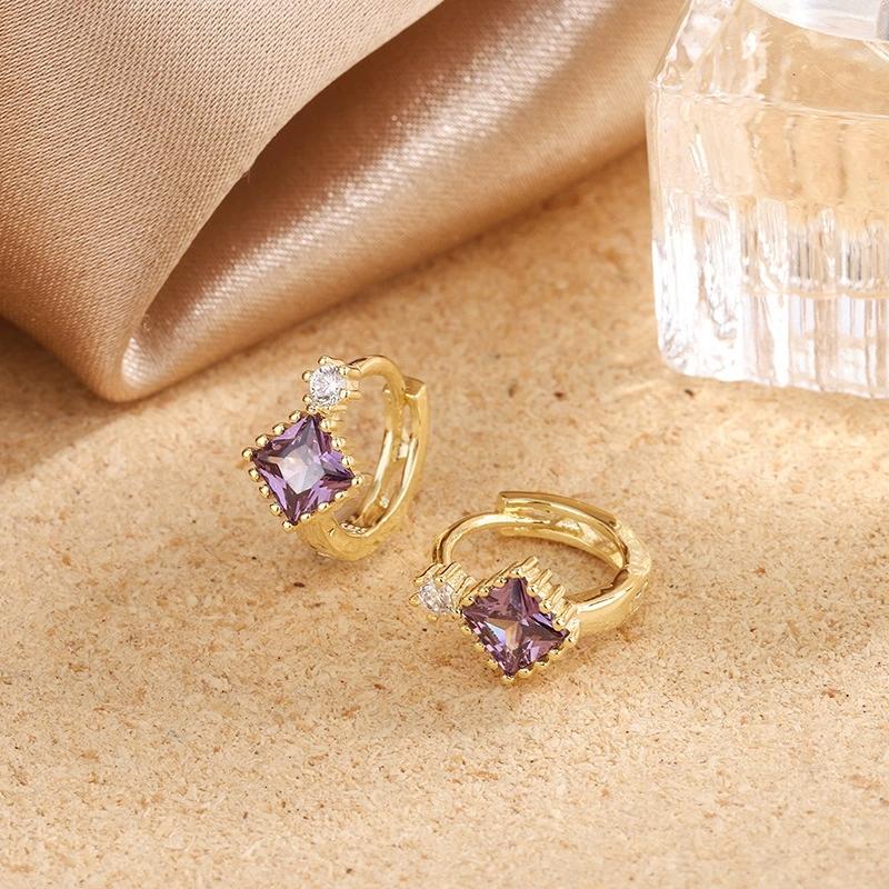 Multicolor Zircon Green Crystal Square Stone Tiny Hoop Earrings For Women Trendy Gold Color Ear Buckle Wedding Valentine Jewelry