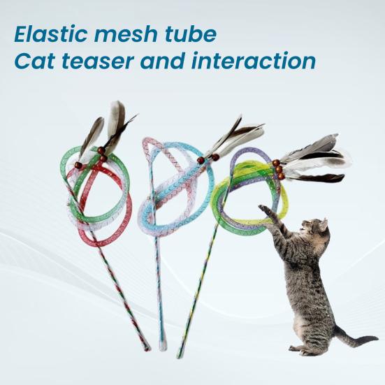 Fjærteasing Kattestav Leke Stang Kattunge Interaktive Leker Kjæledyrstav Elastisk Nettrør Katteertegave til Bursdag Jul