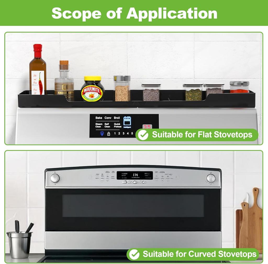 30" Magnetic Stove Top Shelf Kitchen Organizer Anti-Slip Anti-Fall Heat Resistant Food-Grade Silicone Spice Rack for Flat Stoves