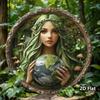 Vintage Earth Metal Wall Art Round Green Haired Woman Globe Home Decor Halloween Gift