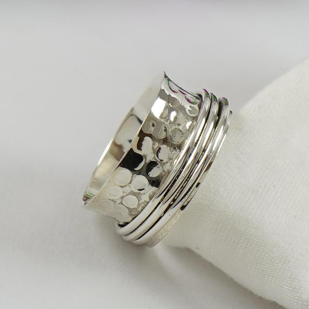 925 Sterling Silver Spinner Ring: Hammered Band Ring: Handmade Meditation Fidget Ring