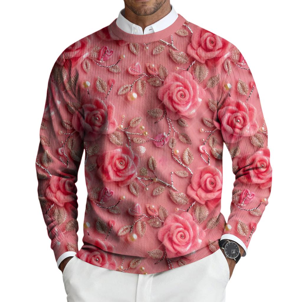 Herren Rundhals Langarm Rippstrick Pullover
