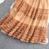 Summer High Waist Thin Multi-Layer Wooden Ear Side Puffy Cake Dress Elastic Waist Medium And Long Mesh A-Shaped Dress Female