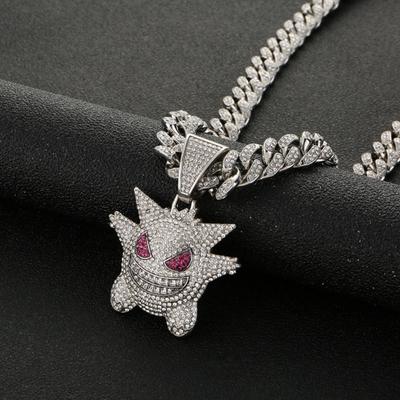 Cartoon Pendant Cuban Necklace Shiny Rhinestone Inlay Purple Golden Silver Color Alloy Men Women Necklace Fashion Accessories Gift