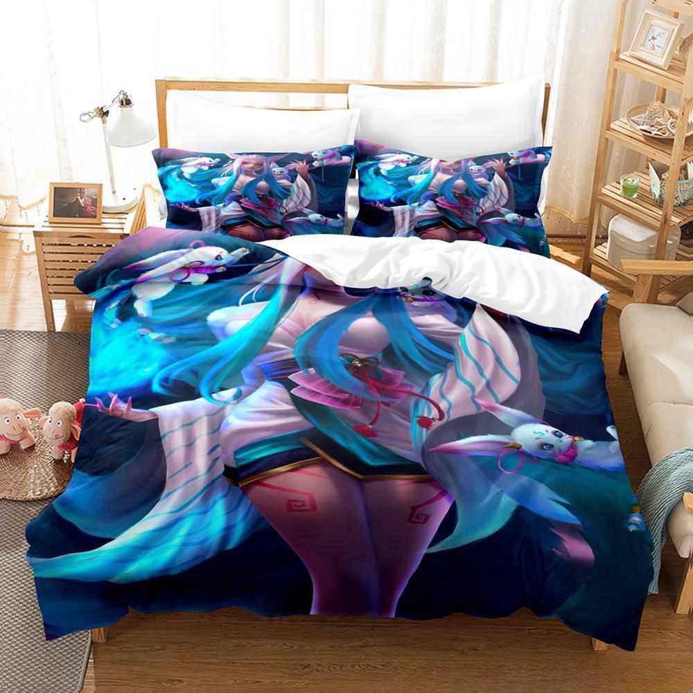League of Legends Spirit Blossom Ahri Bedding Set Single Twin Full Queen King Size Bed Set Adult Kid Bedroom Duvet Cover Sets
