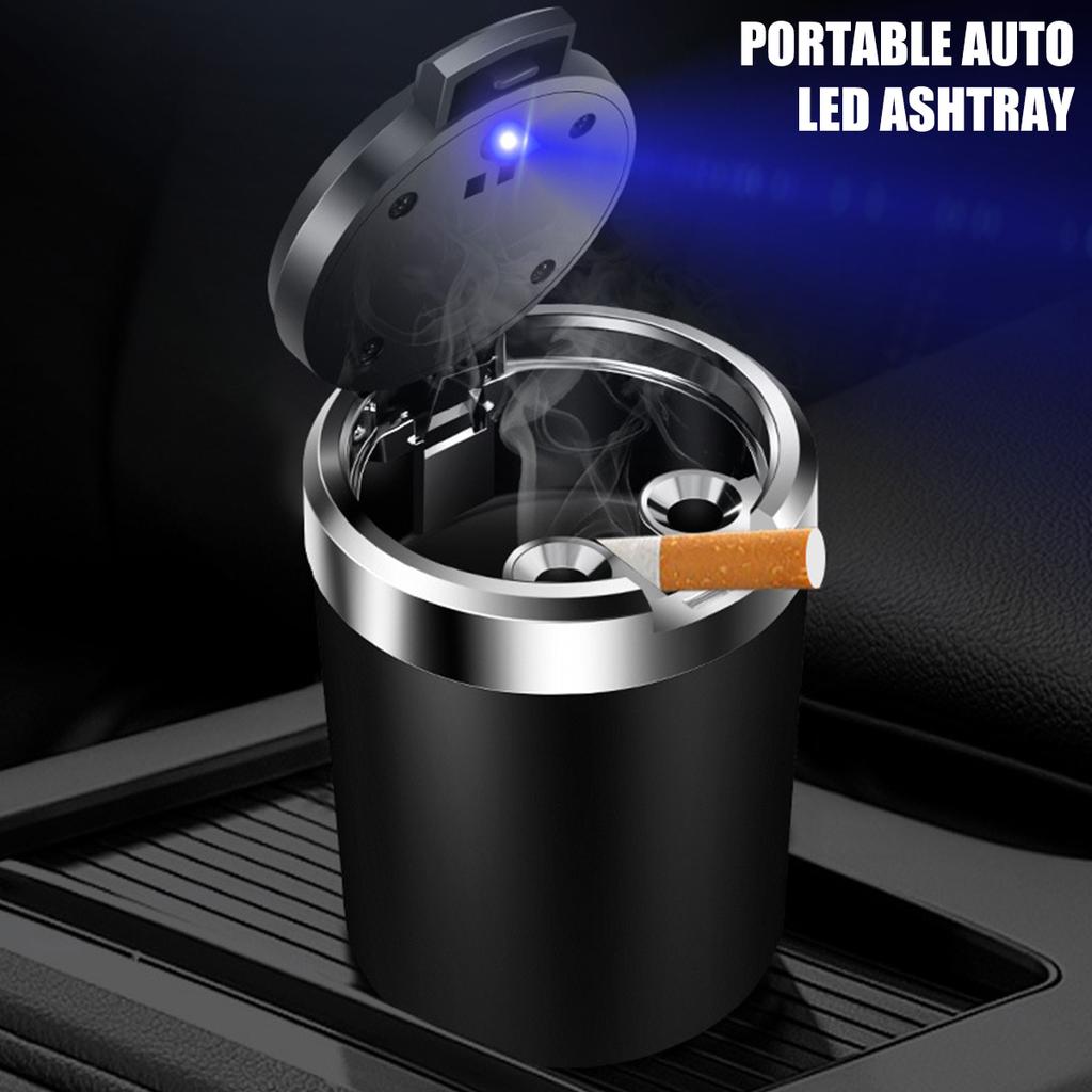 Car Ashtray with LED Light Portable Car Ash Holder Large Capacity Sealed Car Cigarette Ashtray Container Easy To Clean Universal