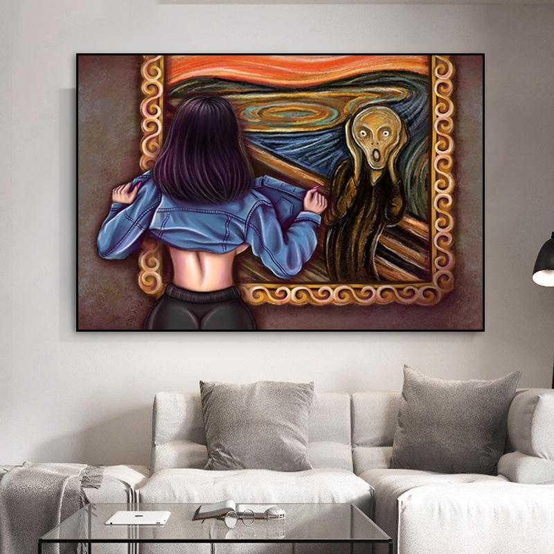 Classical Famous Canvas Paintings Funny Sexy Lady Scream Wall Art Posters and Prints for Home Decoration Cuadros