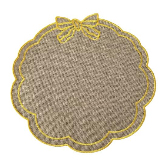 Placemat with Petal Shape And Bow Embroidery Table Mat Round Heat Insulation Non-Slip Oil Resistant Placemat for Dining Room